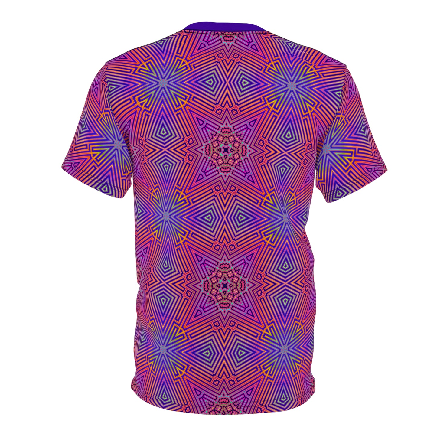 Angled view of the Quadrant 11 tee showing the all-over print fabric.