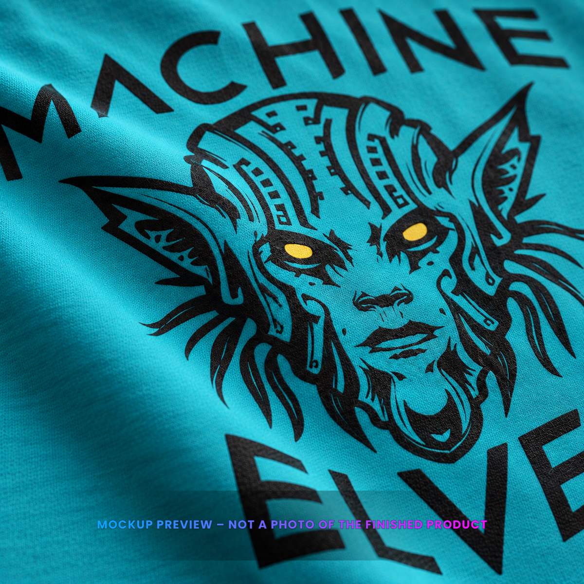 Machine Elves t-shirt: mockup preview, not a photo of the finished product