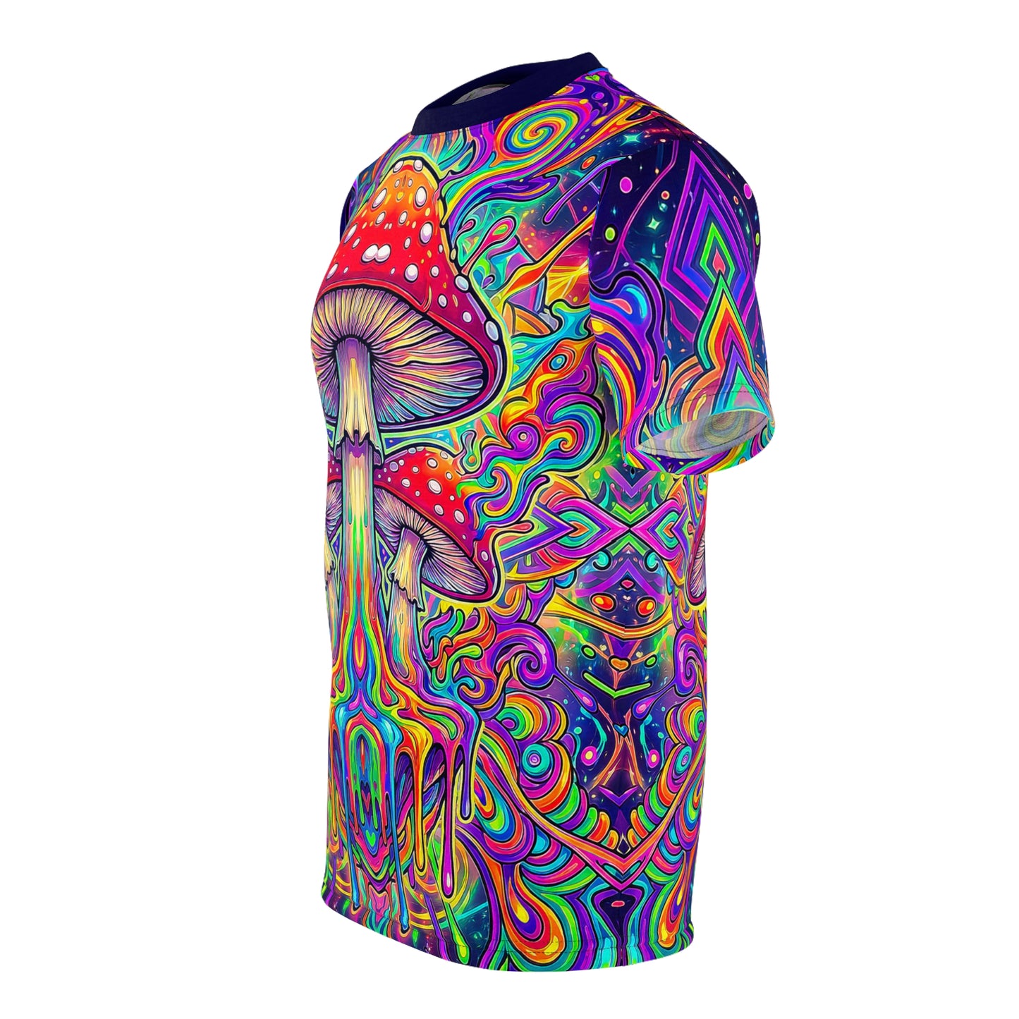 Folded flat lay of the Amanita Minute premium tee highlighting the fabric texture and print colors.