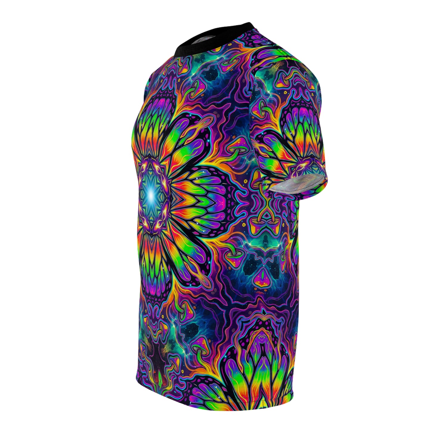 Folded flat lay of the Fitteryflowerby premium tee highlighting the fabric texture and print colors.