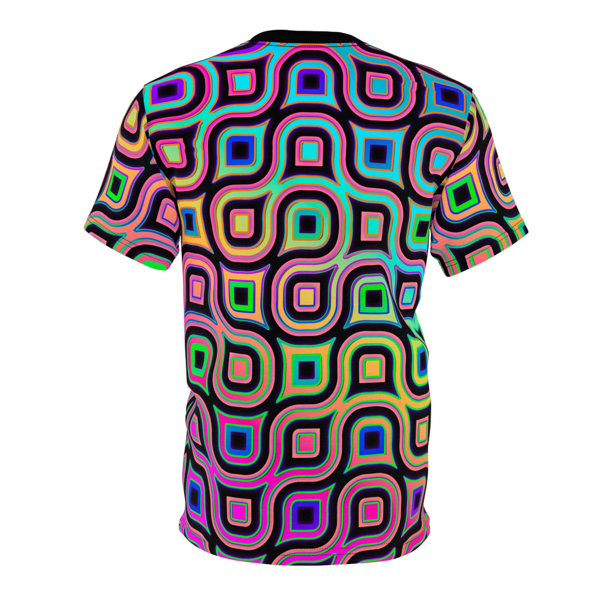 Angled view of the Melting Point V3 premium tee, showing the fit and drape of the all-over print.
