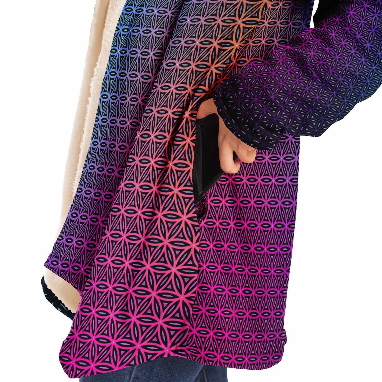 "Rainbow Flower of Life Pattern" HOODED CLOAK