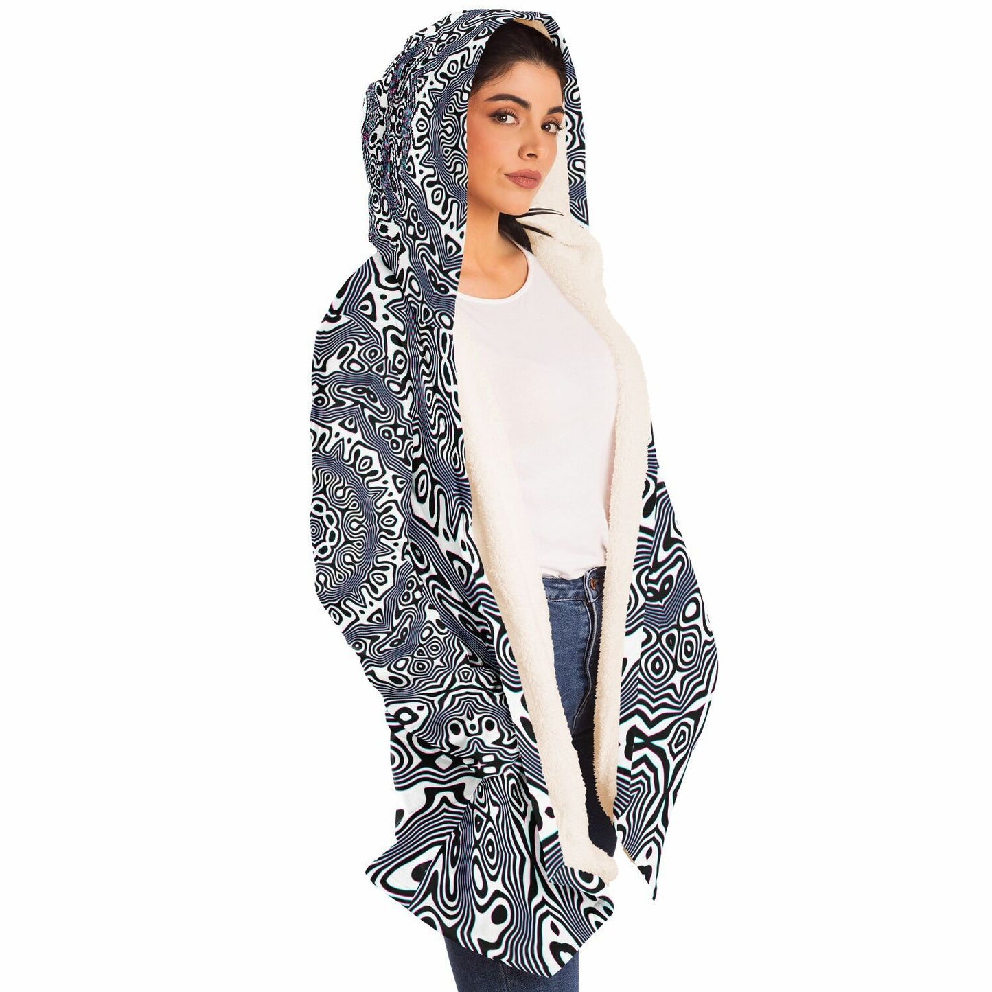 "Wild Cat Mandala (White)" HOODED CLOAK