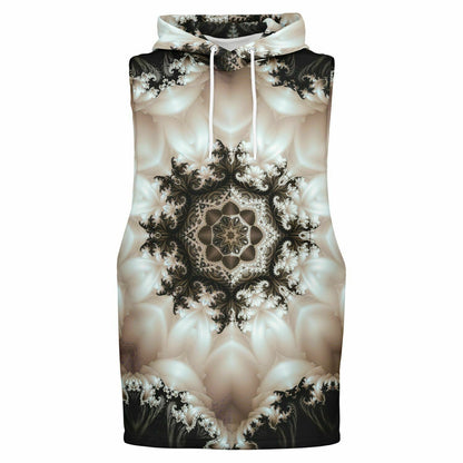 Ghost mannequin front view of the Duality sleeveless hoodie shaped as if worn.
