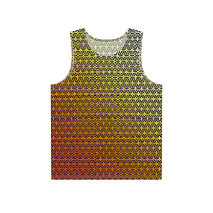 Flat lay of a men's tank top printed with the 'Wook Flower' design.