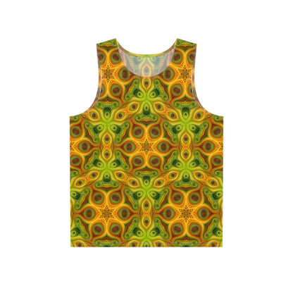 The Sun Lattice men's tank top laid flat, showing the full psychedelic print design.
