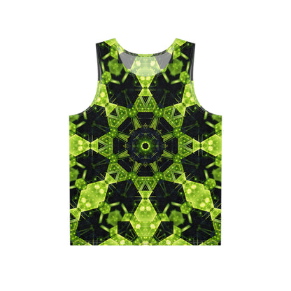 Flat lay of the Geocomb men's tank top showing the full print.