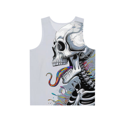 Front view of the Psychedelic Tongue Skull men's tank top with a bold skull print across the chest.