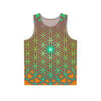 Front view of the 311 FOL psychedelic art men's tank top on a model.