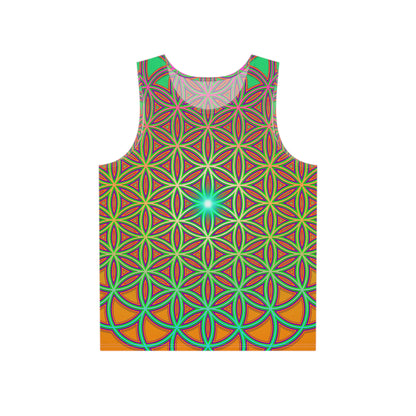 Front view of the 311 FOL psychedelic art men's tank top on a model.