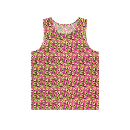 Front view of the 'Avocado Pattern' men's tank top laid flat, showing the full all-over print design.