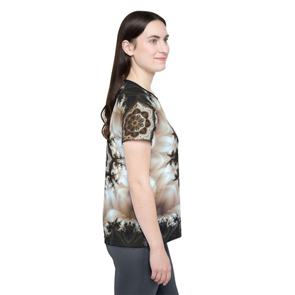 Women's sport tee in the Duality psychedelic mandala all-over print design, detail of the all-over print.
