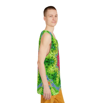The Starburst men's tank top photographed from above on a flat surface.