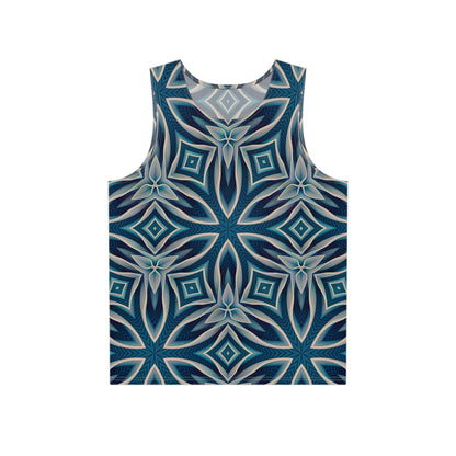 Front view of the Ice Chant men's tank top with psychedelic art design.