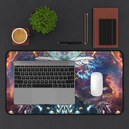 Soul Seeker desk mat displayed on a home office desk setup