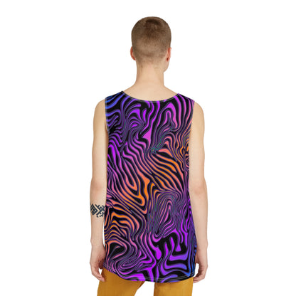 Front view of the Rainbow Zebra tank top with the design printed edge to edge.
