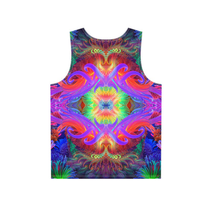 Close-up of the Anemone print detail on the men's tank top fabric.