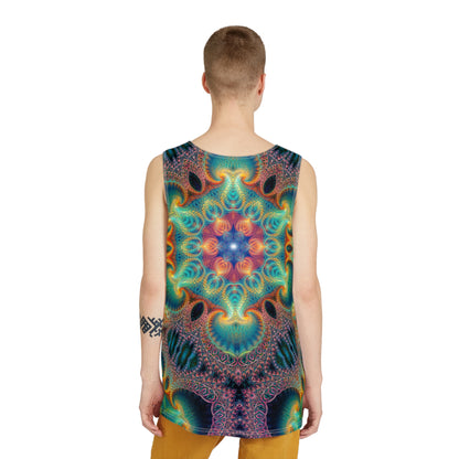 Angled view showing the Free Your Mind print along the tank top's side seam.