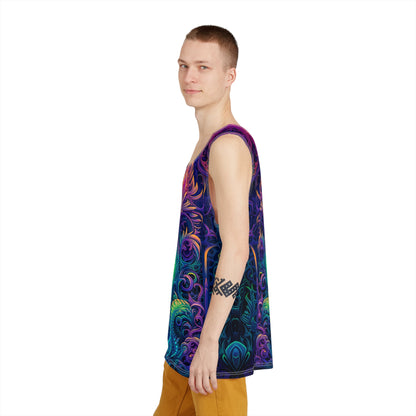 The 'Belladonna' men's tank top folded, showing the soft poly-spandex fabric texture.