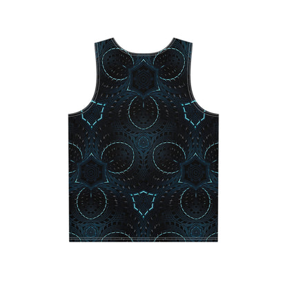Close-up view of the print detail on the Storm Shield men's tank top.