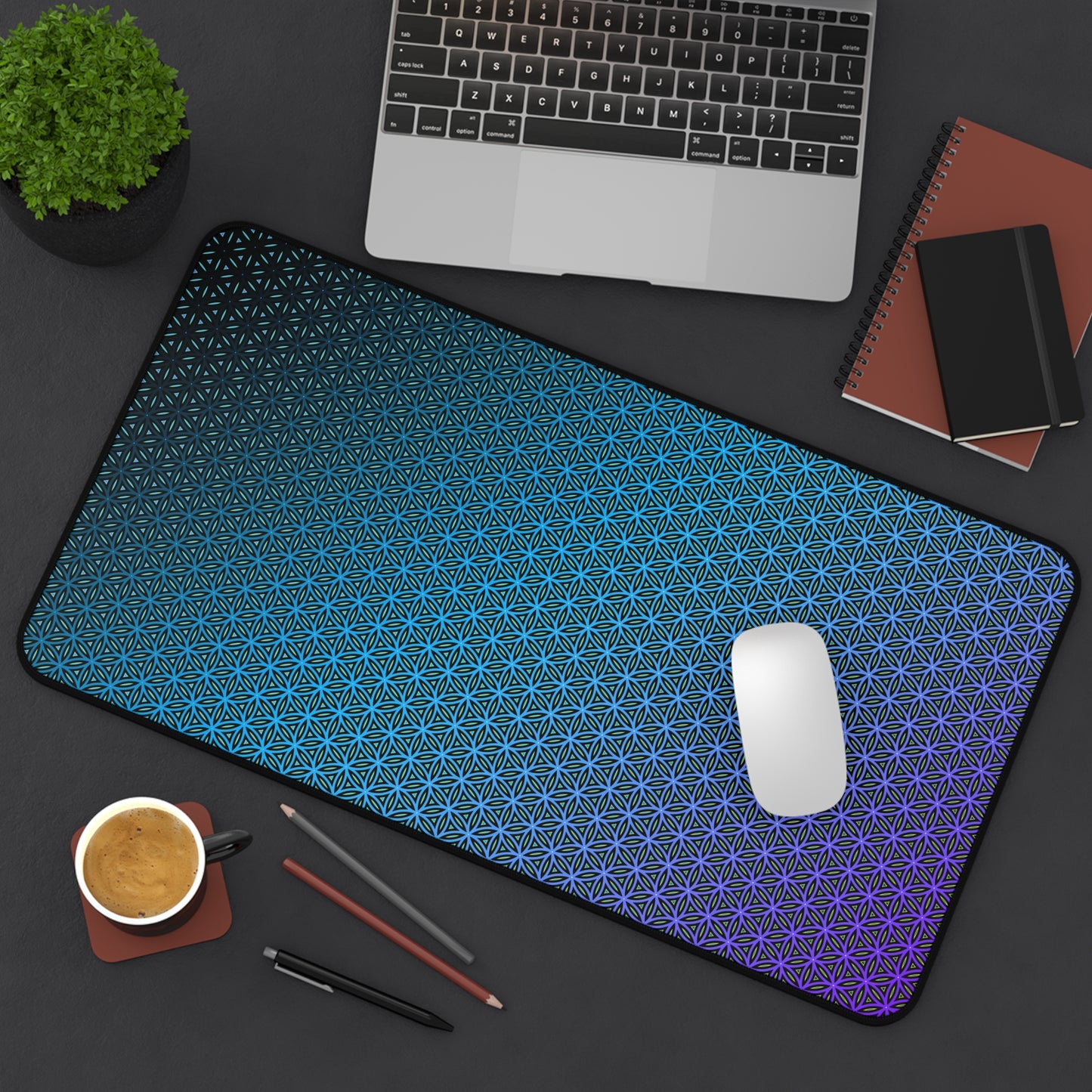 "Blue Flower of Life Pattern" DESK MAT (12x18)(12x22)(15.5x31)