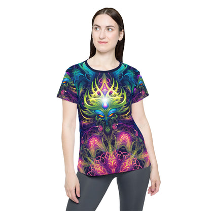 Side view of the Gatekeepers print on the women's sport tee.