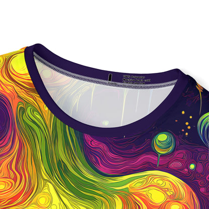 Angled view of the "I Love Lava Lamp" print men's sport tee.
