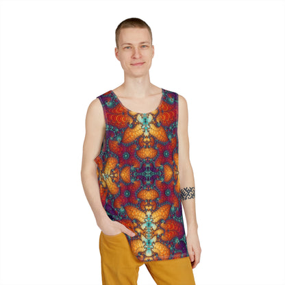 Psychedelic Fractal print men's tank top laid flat
