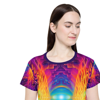 Close-up of the fabric texture on the Maze of Life V3 women's sport tee.