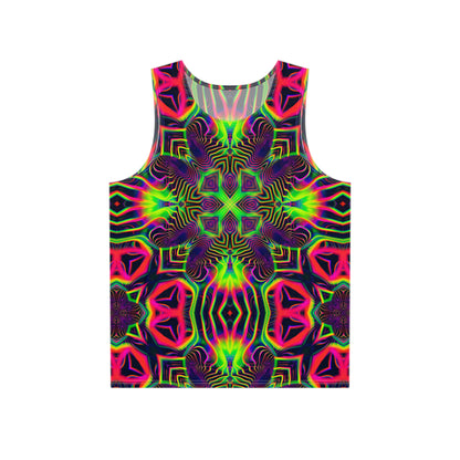 Psypod tank top laid flat, showing the full all-over print design.