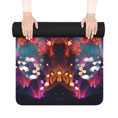 The 'Endless Mallow' yoga mat rolled up, showing the edge-to-edge print.