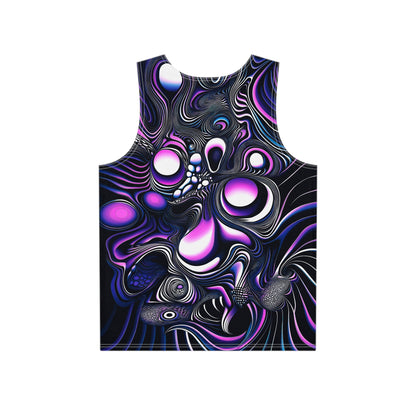 Back flat lay of the 'Time Is An Illusion' men's tank top with the print continuing across the fabric.