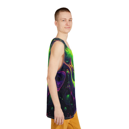 Men's tank top with The Goo design, shown from above.