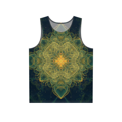 Front view of the Happy Thoughts men's tank top with psychedelic art design.