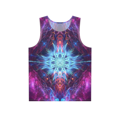 Flat lay of the Angelic Force men's tank top showing the full print design.
