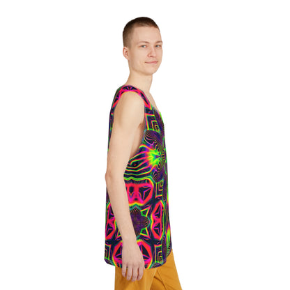 Psypod tank top folded, showing the psychedelic print pattern.