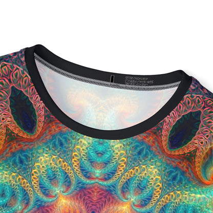 Side view of the Free Your Mind print on the men's sport tee.