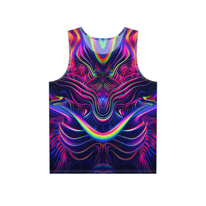 Front view of The Neon Effect men's tank top, full all-over neon print visible.