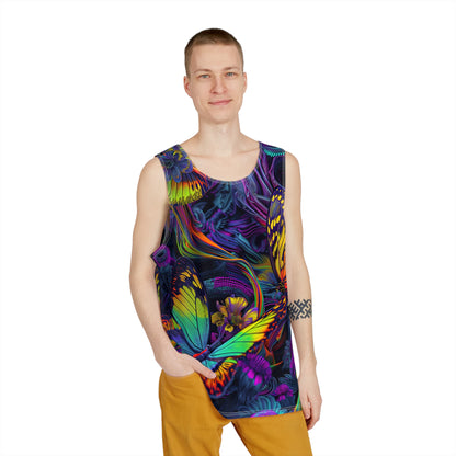 Back view of the Psychedelic Butterfly men's tank top showing the all-over design.