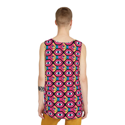 Back view of the Eyeball Lips men's tank top showing the all-over print continuing across the fabric.