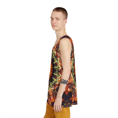 Another angle of the Autumn Bloom men's tank top print.