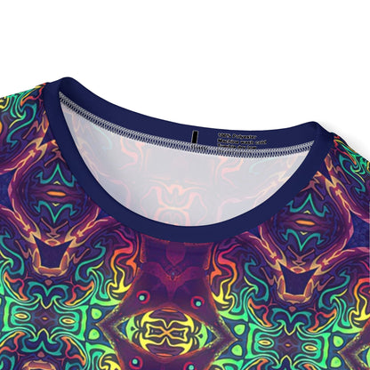 Close-up of the McTrippy print on the men's sport tee fabric.
