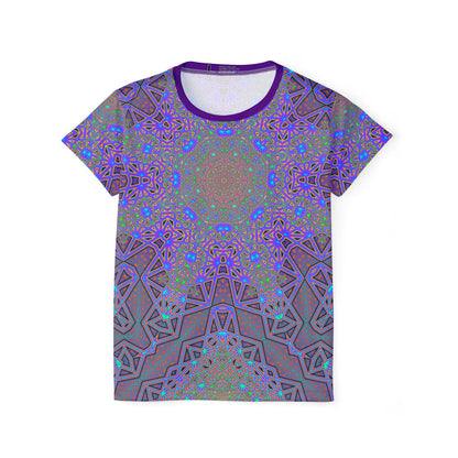 Flat lay front view of the Chaos of Tron women's sport tee, print centered on the chest.