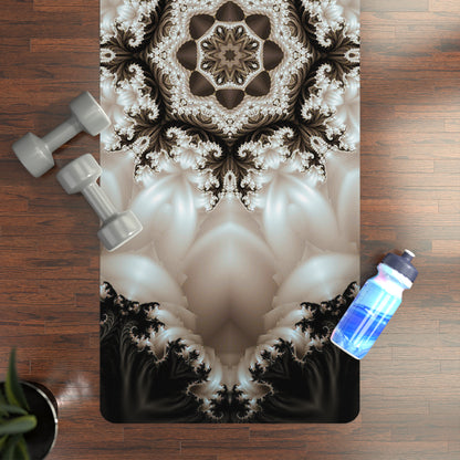 Close-up of the 'Duality' yoga mat print, showing the microfiber suede surface detail.