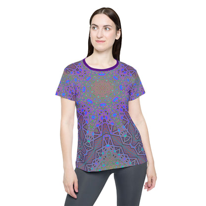 Back view of the Chaos of Tron women's sport tee laid flat.