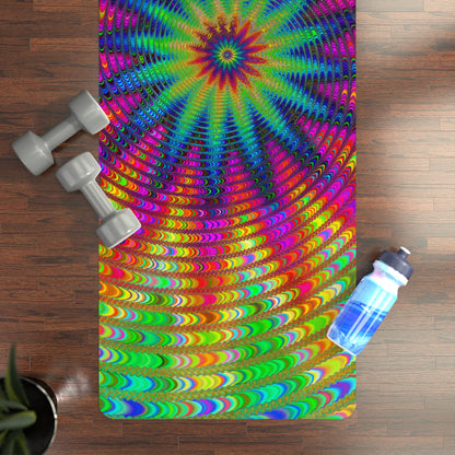 Close-up of the Tie Dye Burst yoga mat print showing swirling tie dye detail.