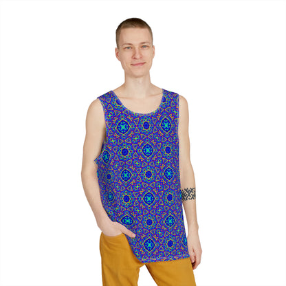 Angled product photo of the Aztecia Pattern men's tank top.