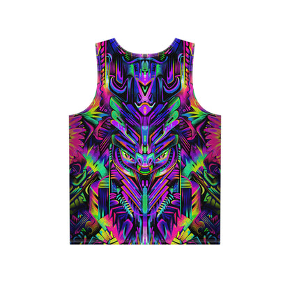 Close-up of the Psyro tank top fabric and print detail.