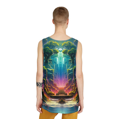 Overhead view of the Remnant men's tank top laid on a flat surface.
