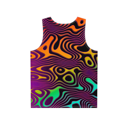 Close-up of the Wild Cat tank top fabric and print detail.